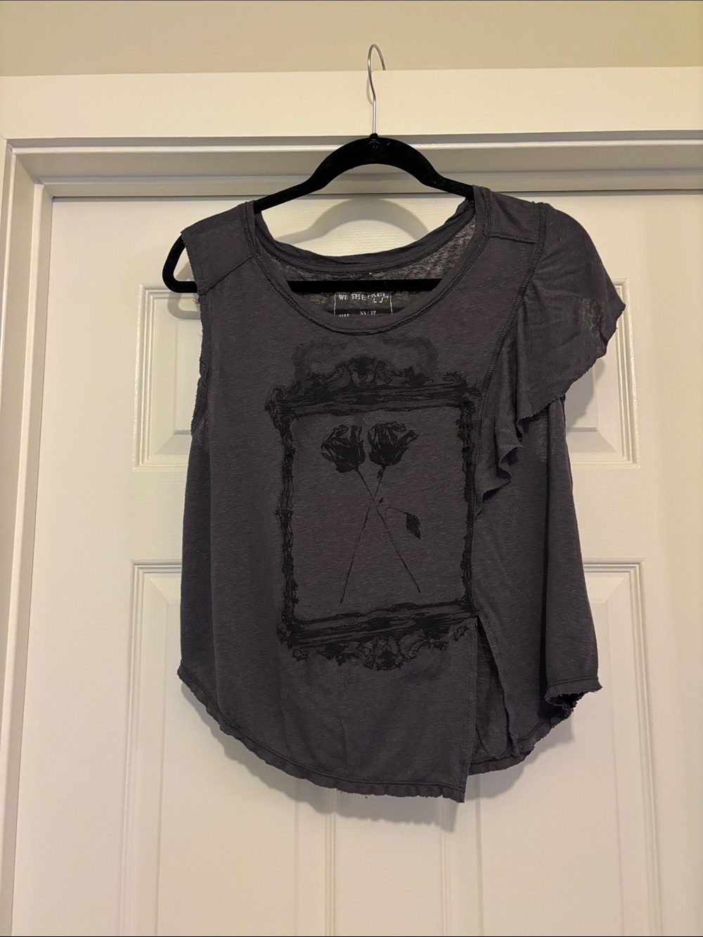 We The Free Washed Charcoal Floral Frame Tank Top